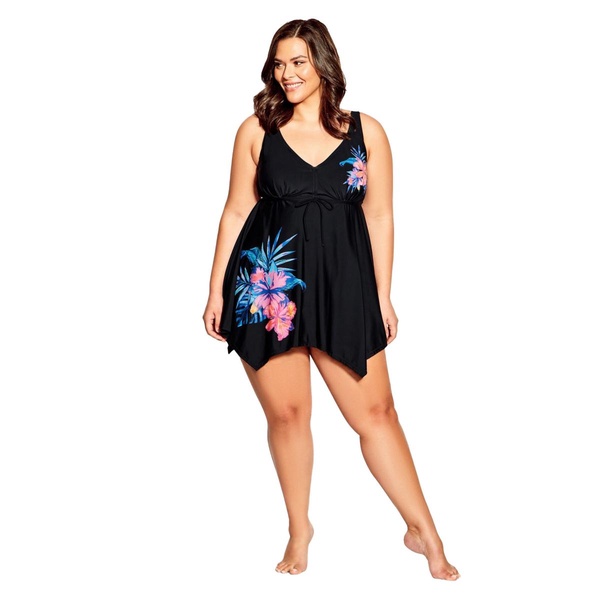 Plus Size Sharkbite Print Swim Dress