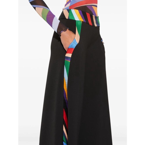 Black Wide Leg Trousers with Iride-Print Trim