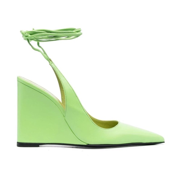 Green Wedge Mules with Square Toe