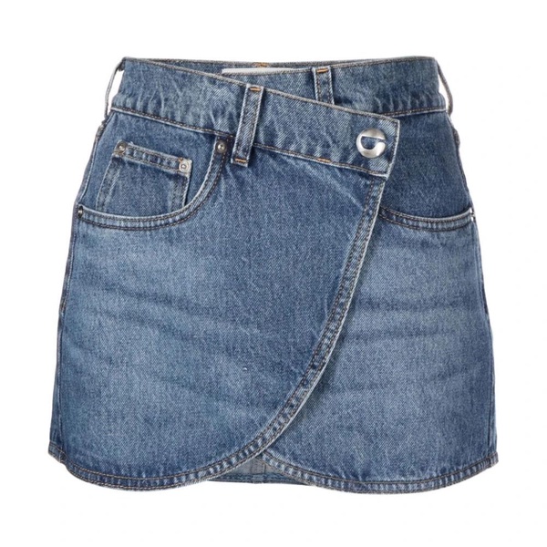 Asymmetric Button Denim Mini Skirt