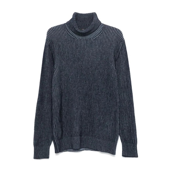 Navy Blue Ribbed Knit Turtleneck Sweater