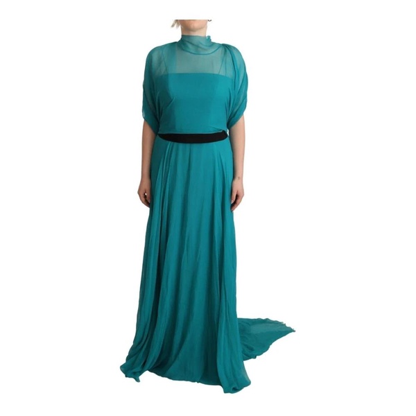 Silk A-Line Long Dress Blue