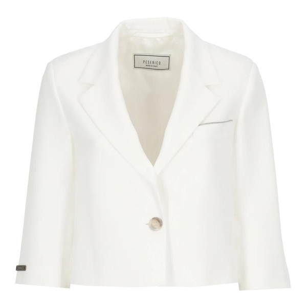 White Single Breasted Blazer with Peak Lapel