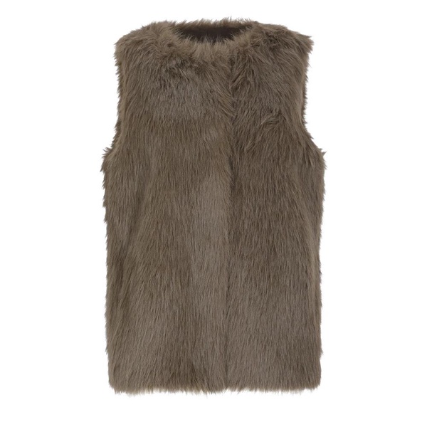 Brown Synthetic Fur Sleeveless Coat