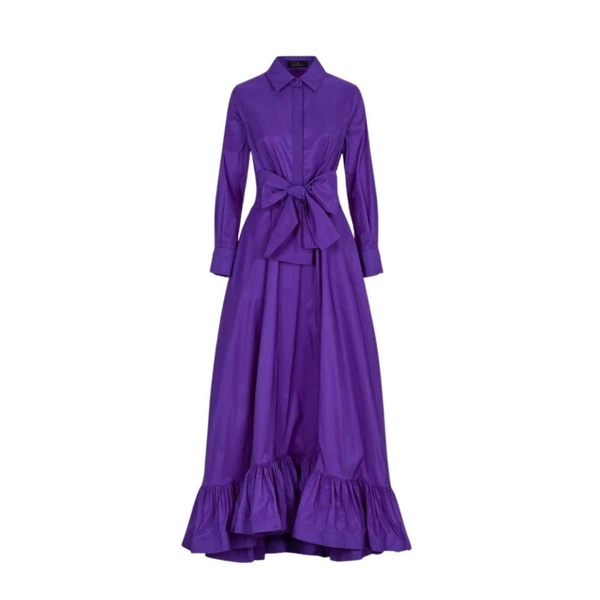 Long Taffeta Shirt Dress with Ruffle