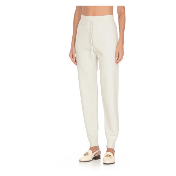 Ivory Wool Pants Elastic Waist Drawstrings