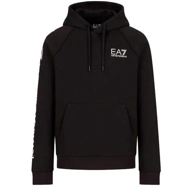 Black EA7 Sweater with Hood and Front Pocket