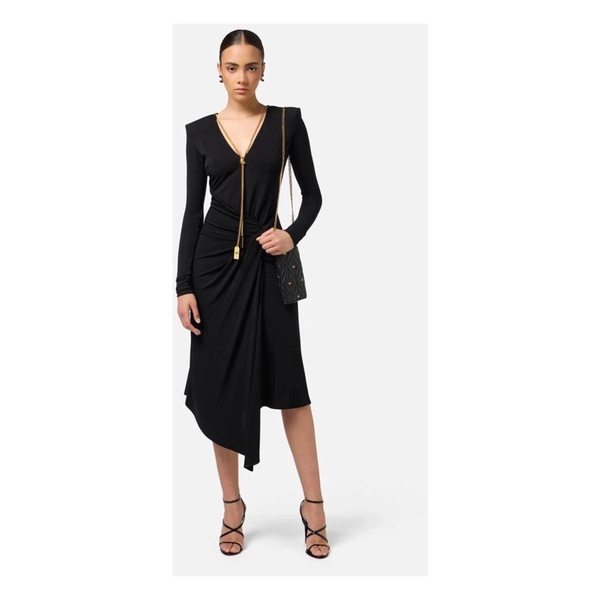 Black Jersey Midi Dress with V-Neck