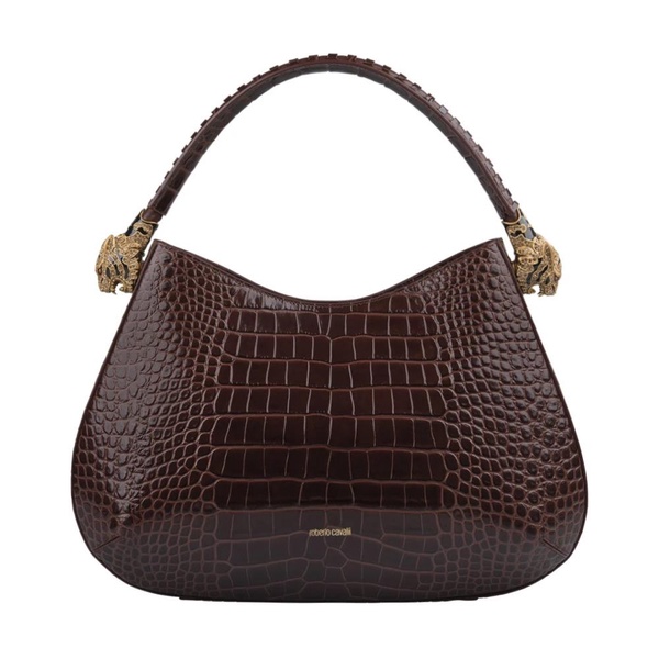 Brown Croc-Embossed Leather Shoulder Bag