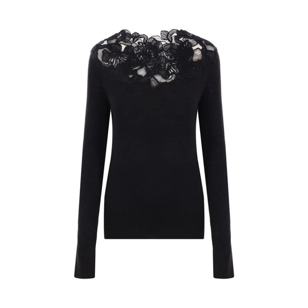 Black Floral Lace Merino Wool Sweater