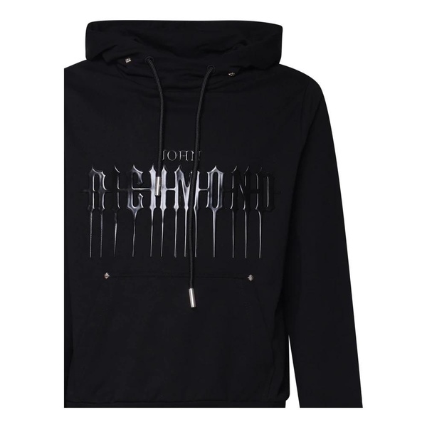 Black Cotton Hooded Sweatshirt with Front Print