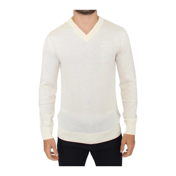 White V-Neck Wool Blend Pullover