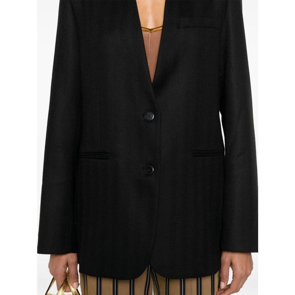 Black Herringbone Jacket with Shoulder Pads