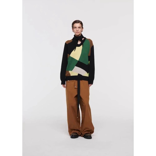 Color Block Turtleneck with Attached Scarf