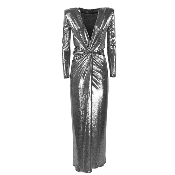 Long Sleeve Lurex Dress with Silver Str Choker