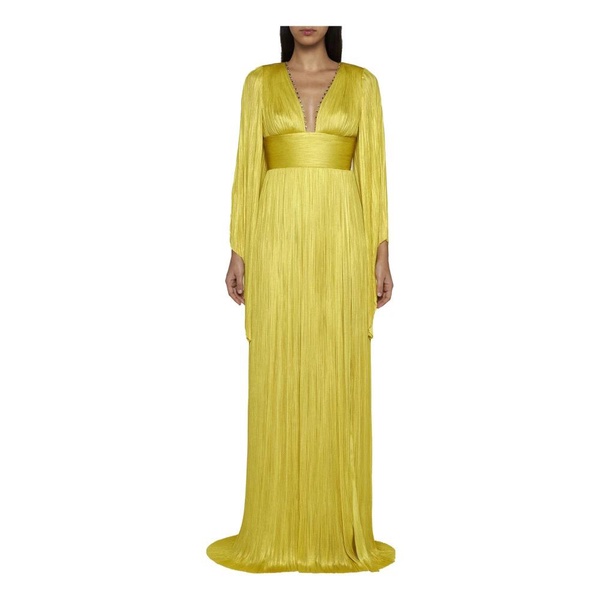 Yellow Silk Mesh Dress with Crystal Embellishment