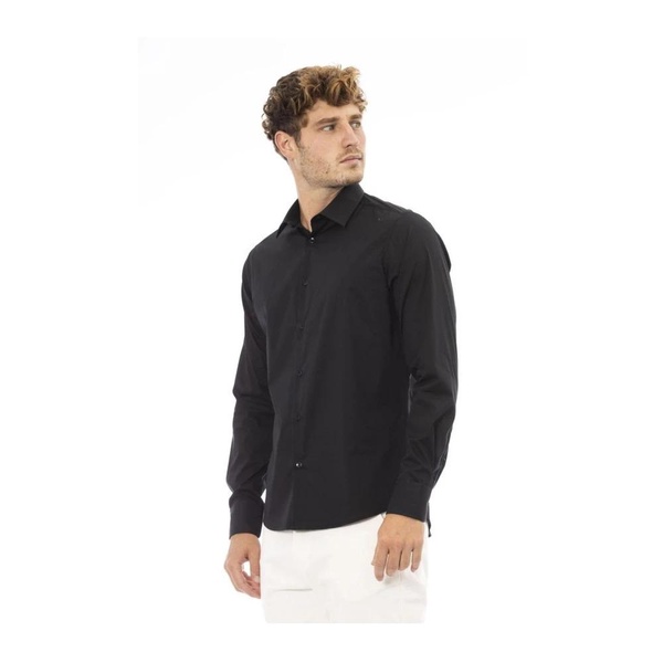 Black Cotton Italian Collar Shirt