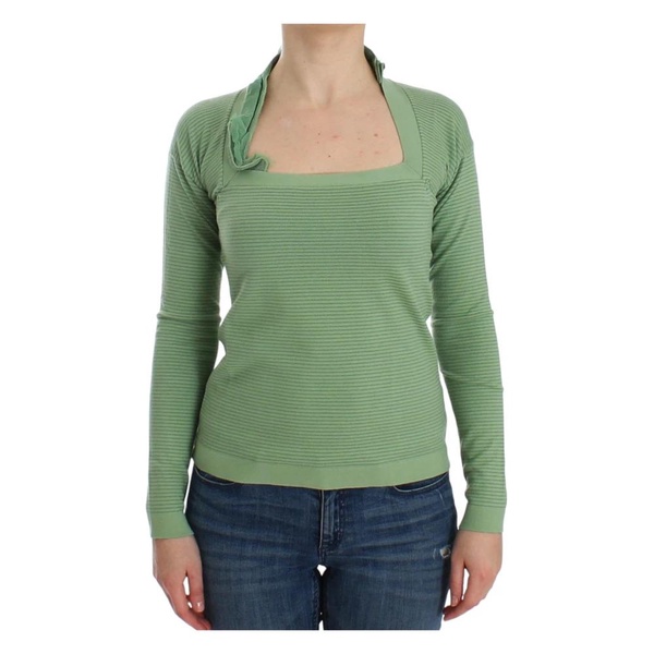 Luxury Green Striped Wool Blend Sweater