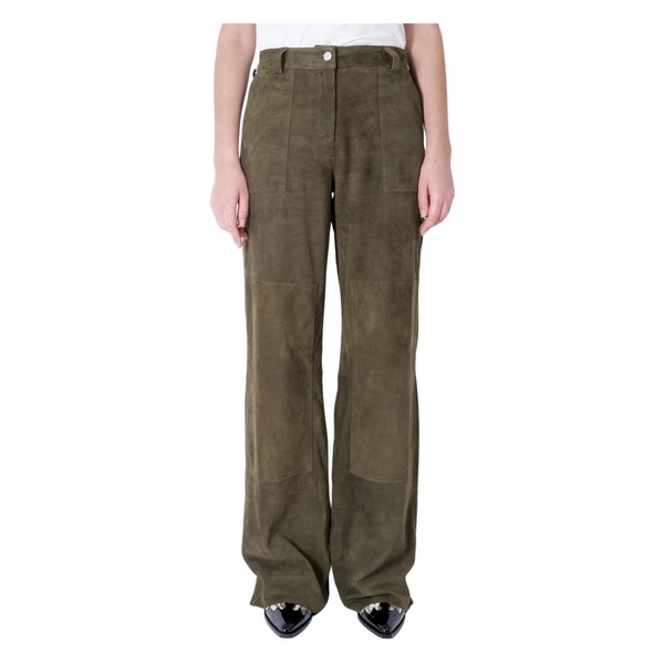 Military Green Leather Trousers Worker Pant Style