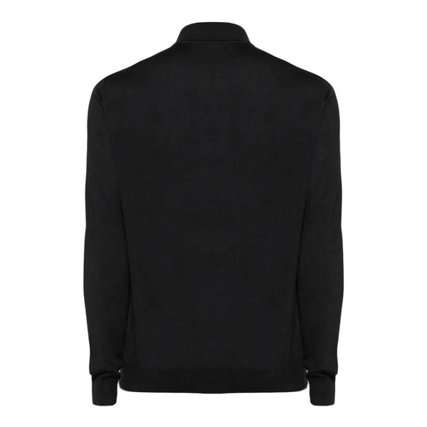 Black Wool Polo Shirt Fine Knit