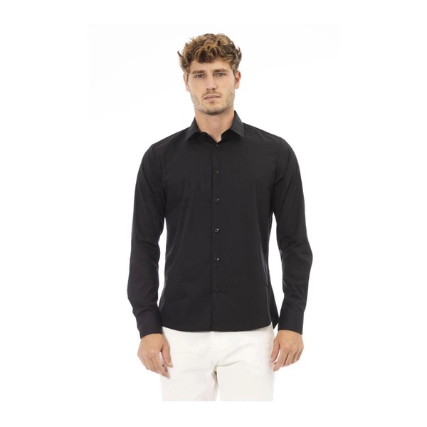 Black Cotton Italian Collar Shirt