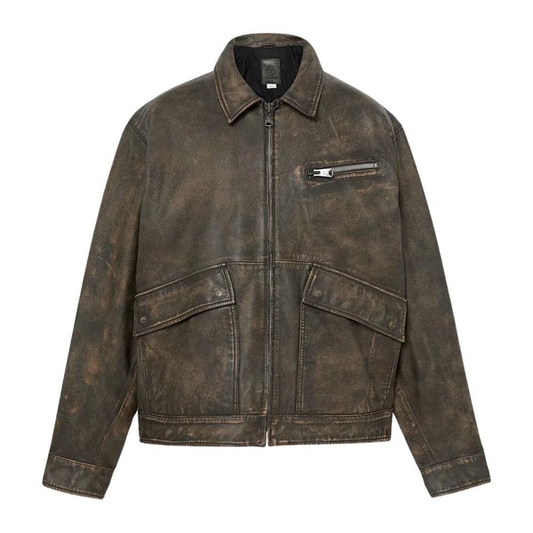 Brown Leather Unisex Bomber Jacket Strafford