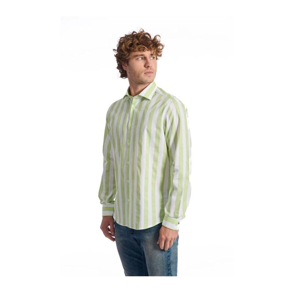 Green Striped Cotton Shirt Slim Fit