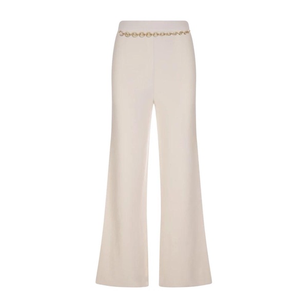 White Wide-Leg Trousers with Gold-Finish Chain Belt