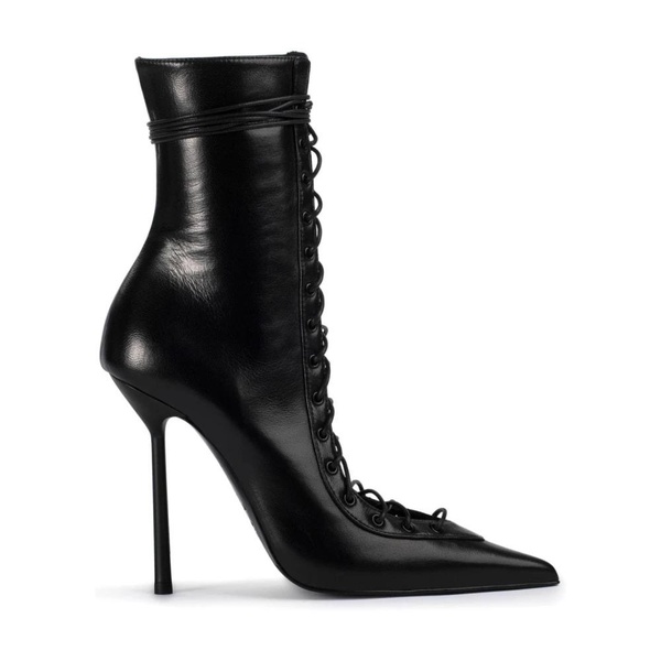 Black Leather Stiletto Boots with Zip