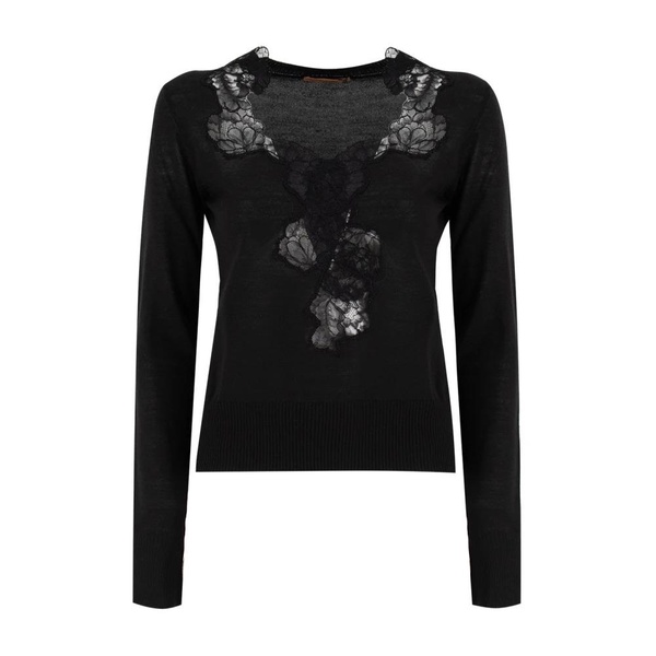 Floral Lace V-Neck Knit Sweater