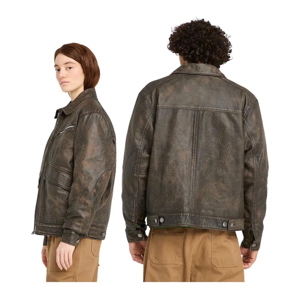 Brown Leather Unisex Bomber Jacket Strafford