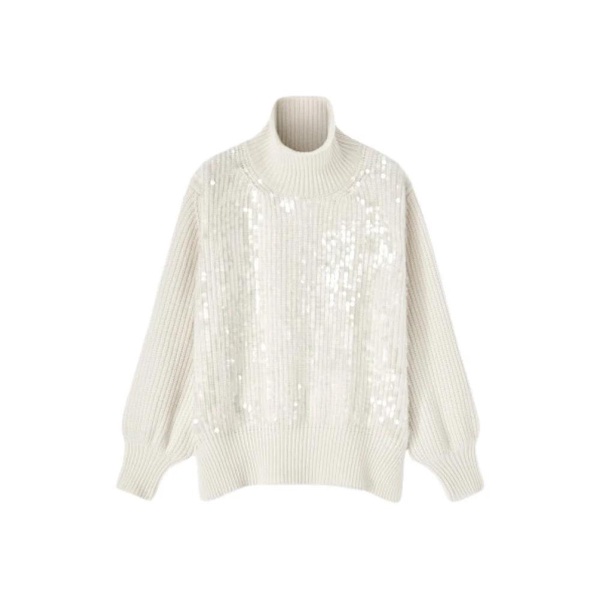 Sequin High Neck Wool Sweater