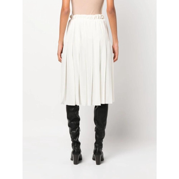 Black/White Silk Cascading-Pleat Midi Skirt