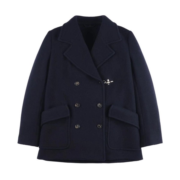 Blue Double-Breasted Coat with Notched Lapels