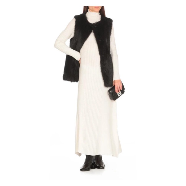 Black Synthetic Fur Sleeveless Coat