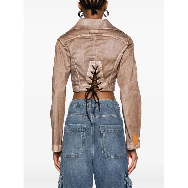 Brown Panelled Lace-Up Jacket