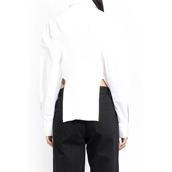 White Cinched Waist Shirt with Knit Combo