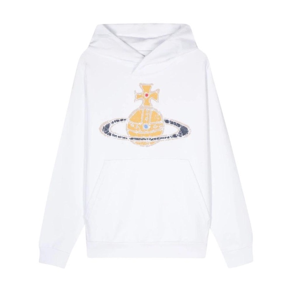 White Cotton Sweater with Signature Orb Print