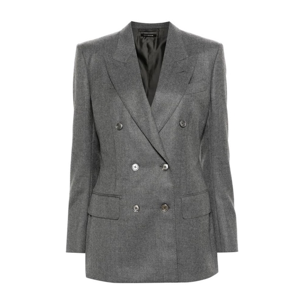 Grey Wool Jacket Peak Lapels