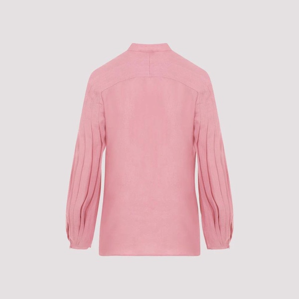 Pink Linen Blouse Korean Collar