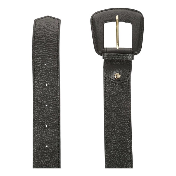 Black Hammered Leather Belt with Gold Hardware