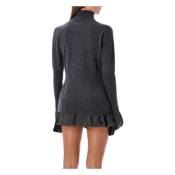 Grey Puff Sleeves Turtleneck Sweater