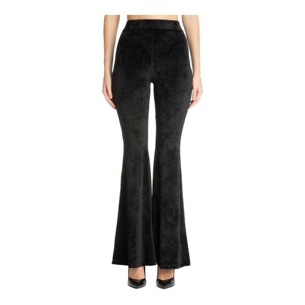 High-Waisted Solid Color Pants with Logo Embroidery