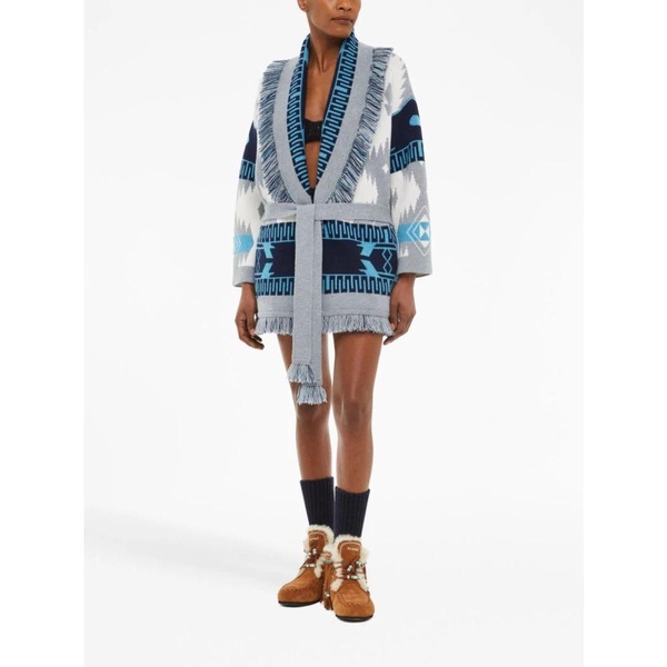 Alanui Icon Jacquard Belted Fringed Cardigan