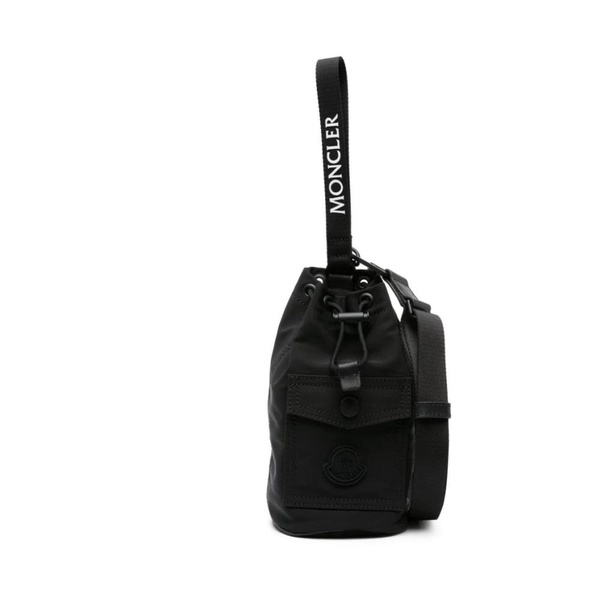 Black Nylon Bucket Bag with Leather Trim