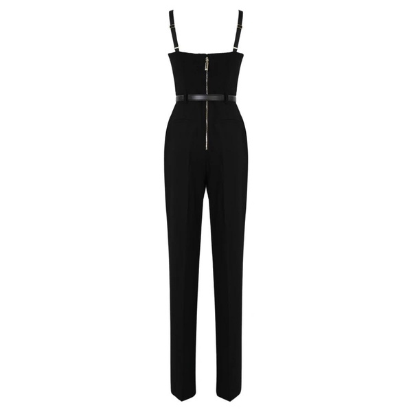 Black Crepe Heart Neckline Jumpsuit