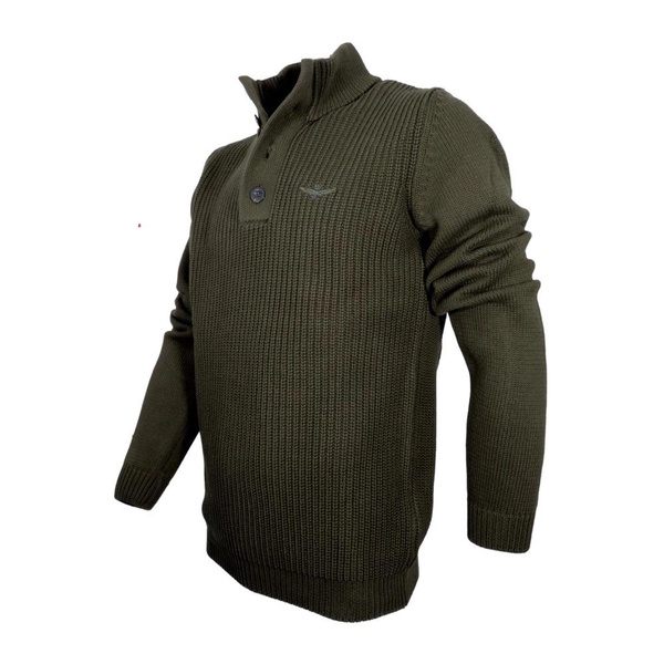 Military Style Men's Buttoned Sweater Green