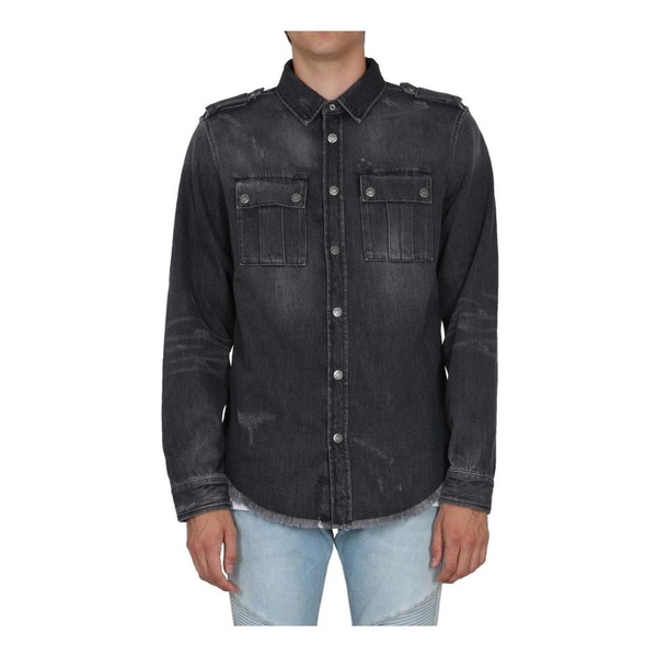 Cotton Denim Shirt with Fringe Finish