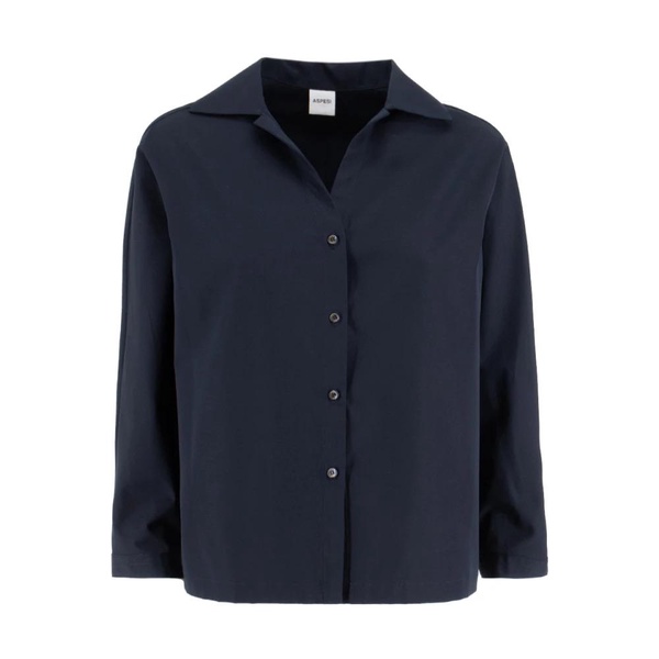 Navy Cotton Blouse with Logo Buttons