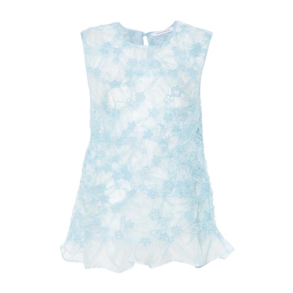 Blue Floral Sleeveless Organza Top